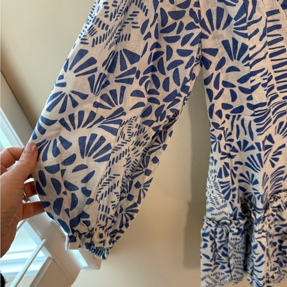 Alexis Idony Blue Printed Linen Mini Flounce Dress size L - Picture 5 of 8